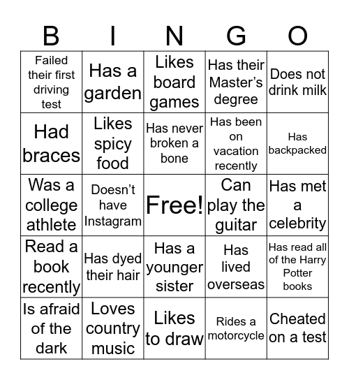 People Bingo Card