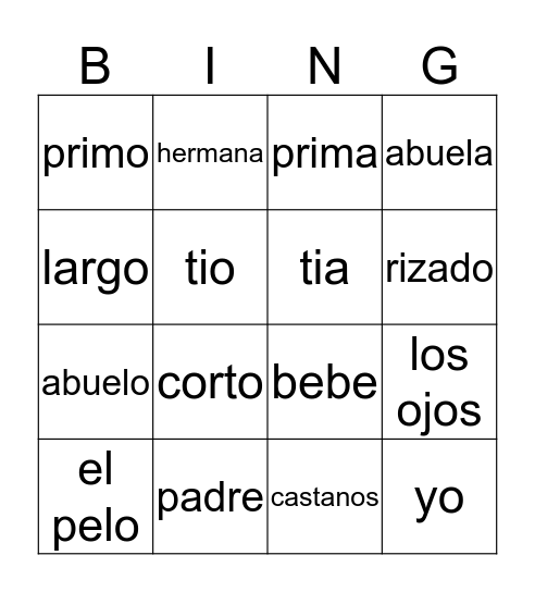 Spanish Bingo Card