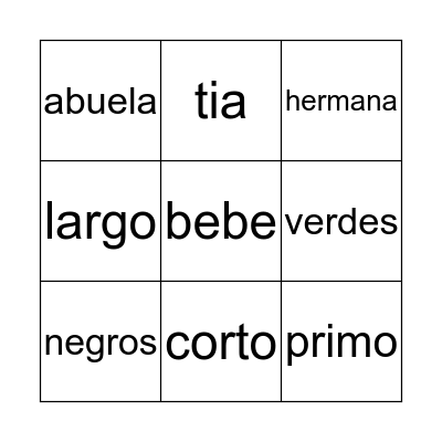 Spanish Bingo Card