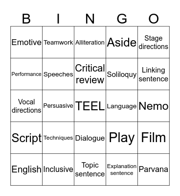 English 7.5 Bingo Card