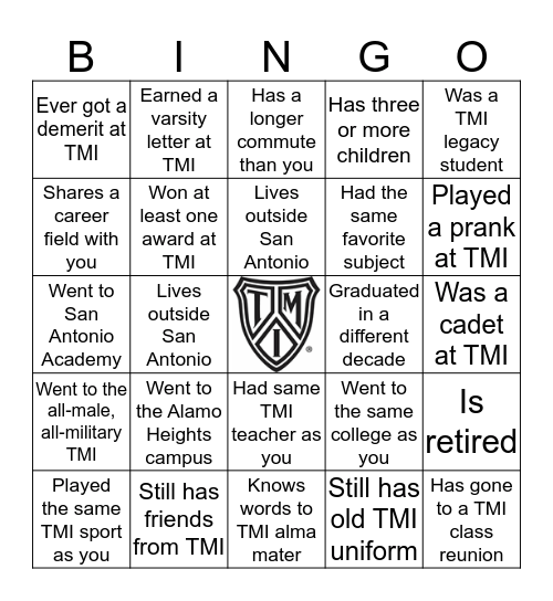 TMI Alumni Bingo...To win, find someone who... Bingo Card