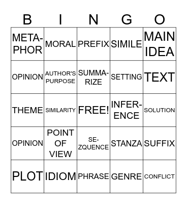 ELA   VOCABULARY Bingo Card