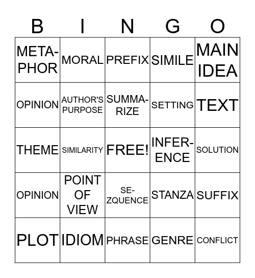 ELA   VOCABULARY Bingo Card