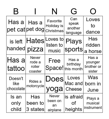 Human Bingo Card