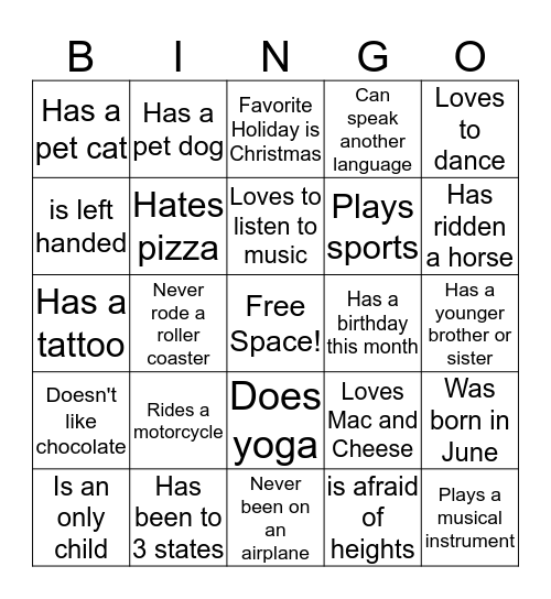 Human Bingo Card