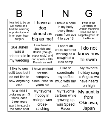 CA BINGO Card