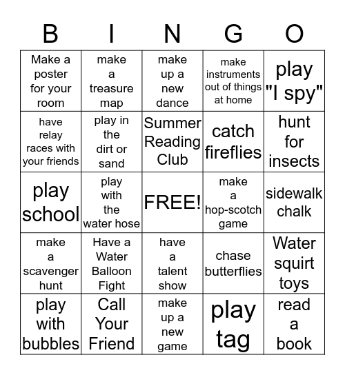 1st Grade Summer Time Bingo Card