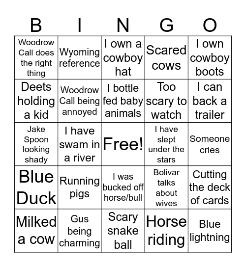 Lonesome Dove Bingo! Bingo Card