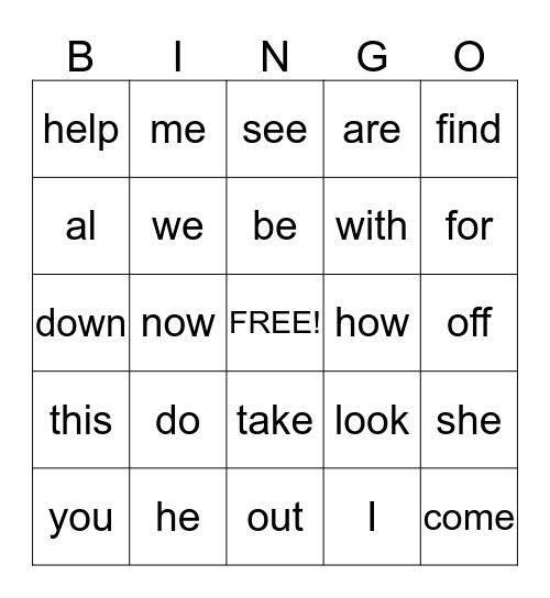 Kinder Sight Words  Whole List! Bingo Card
