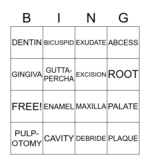 DENTAL BINGO! Bingo Card