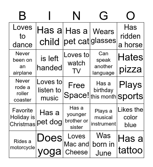 Human Bingo Card