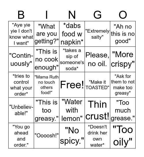 Restaurant Stella Bingo Card