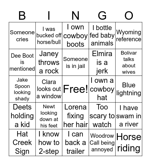Lonesome Dove Bingo! Bingo Card