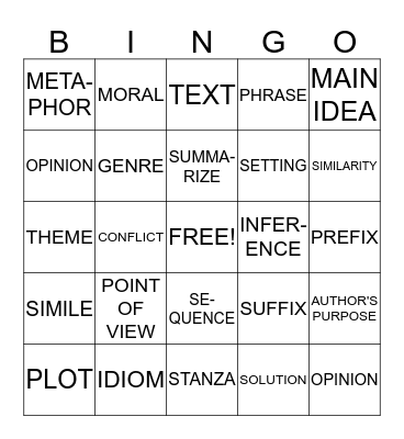 ELA   VOCABULARY Bingo Card