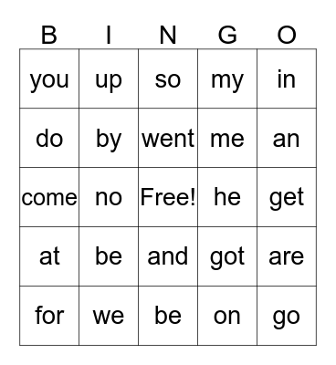 Sight Words! Bingo Card