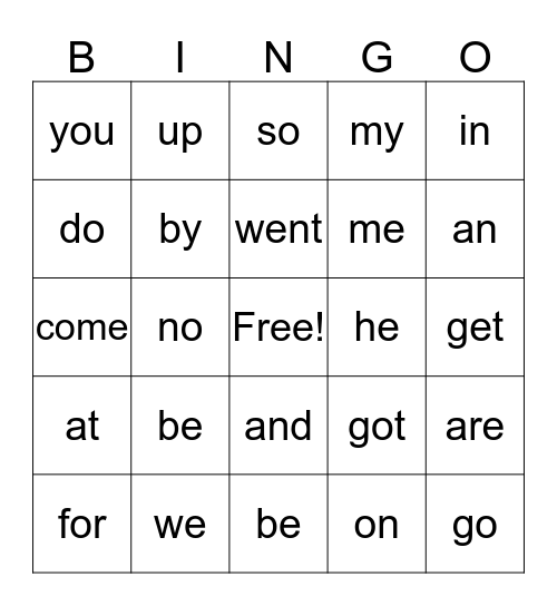 Sight Words! Bingo Card