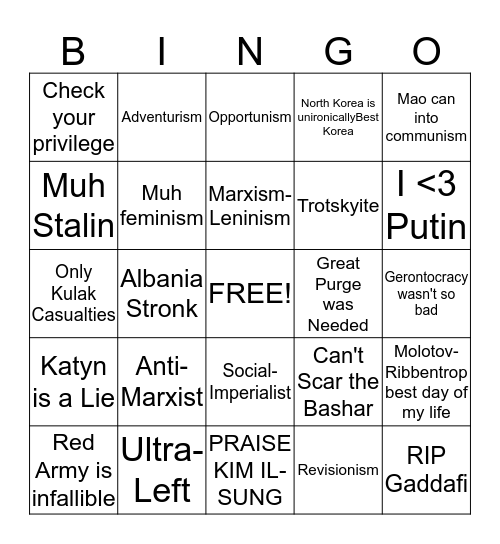 Stalinist Bingo Card