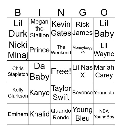 Music  Artists Bingo Card