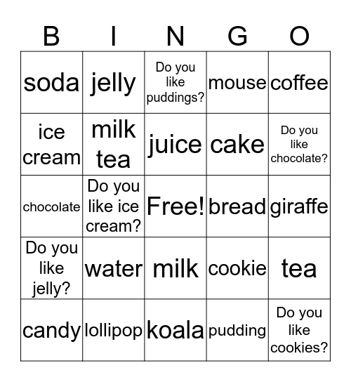 What would you like? Bingo Card