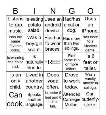 Know Your Colleague Bingo Card
