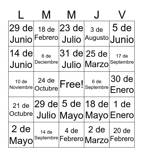 Los Datos Bingo Card