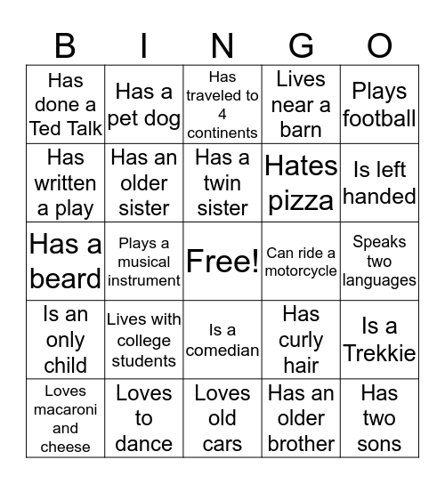 HUMAN BINGO Card