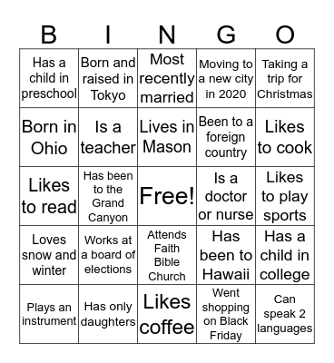 Cookies and Conversation Bingo Card