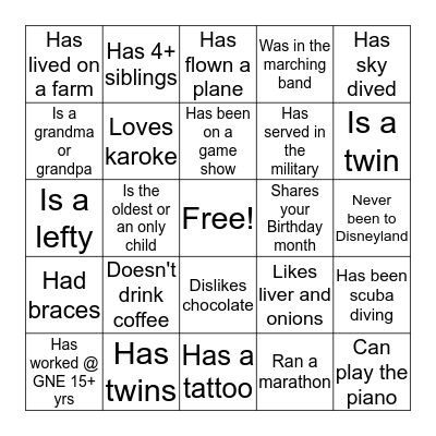 Find Someone Who... Bingo Card