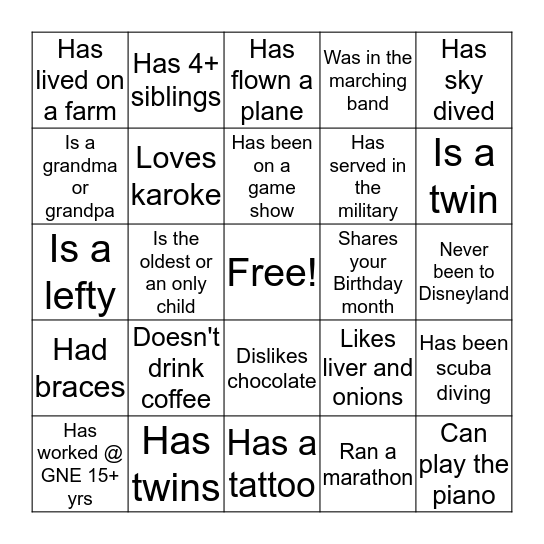 Find Someone Who... Bingo Card