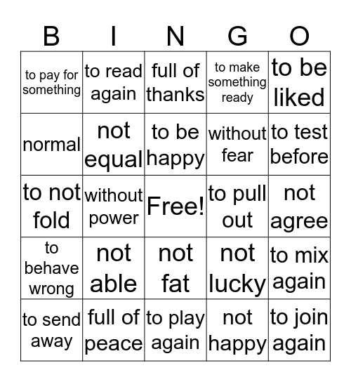 Affix Bingo Card