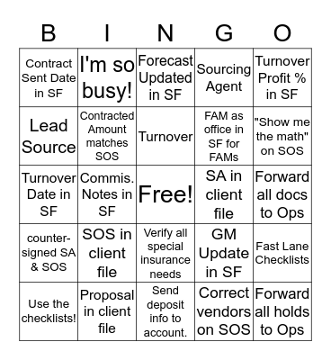 Emily & Michelle's Program Turnover Bingo Card