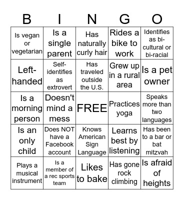 Get To Know You BINGO! Bingo Card