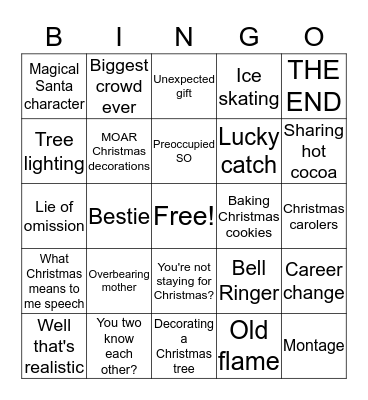Cheesy Hallmark Christmas Movie Bingo Card
