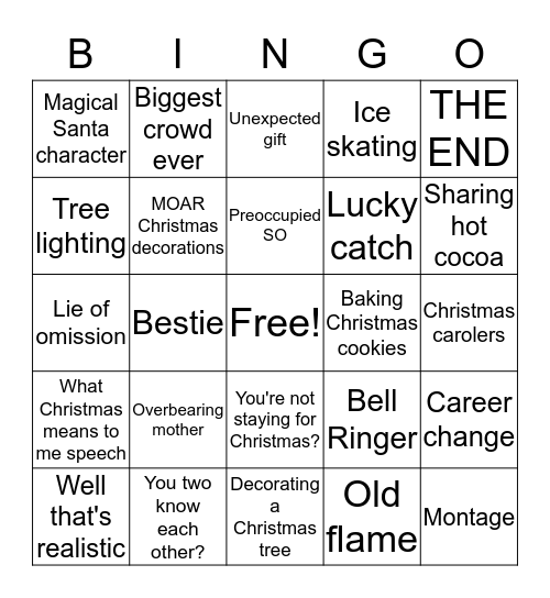 Cheesy Hallmark Christmas Movie Bingo Card