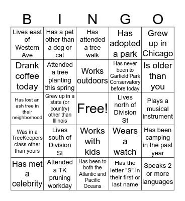 Treekeeper Bingo Card