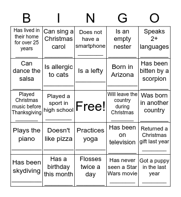 Holiday Party BINGO! Bingo Card