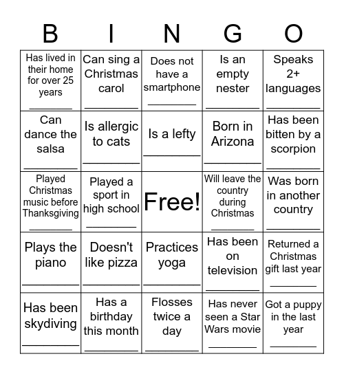 Holiday Party BINGO! Bingo Card