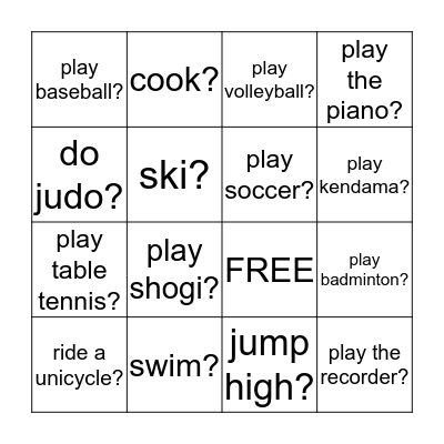 Can you ~ ? Bingo Card