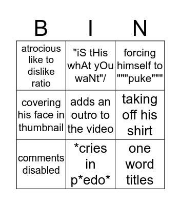 onision's """mental breakdowns""" Bingo Card