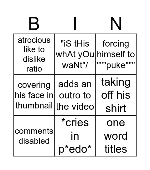 onision's """mental breakdowns""" Bingo Card