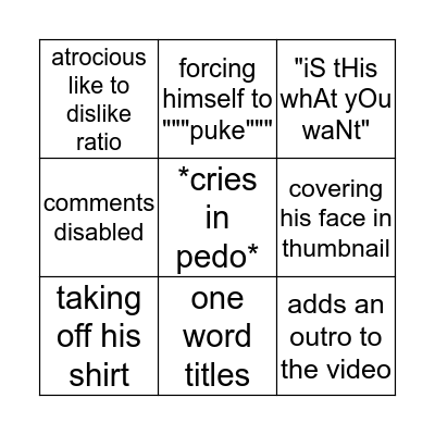onision's """mental breakdowns""" Bingo Card