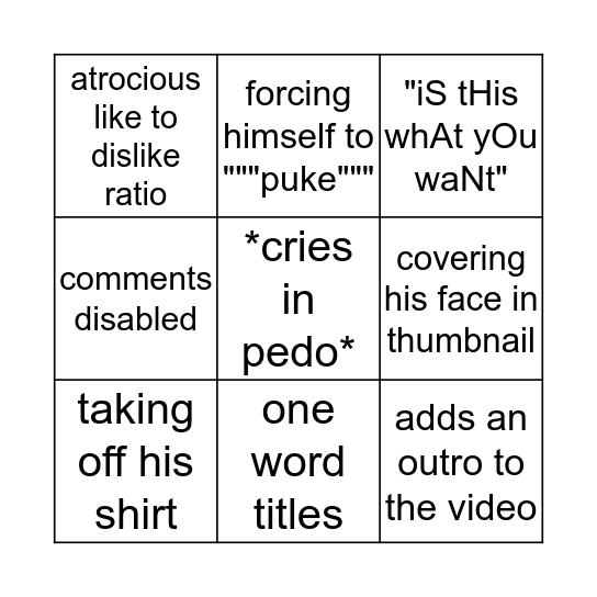 onision's """mental breakdowns""" Bingo Card