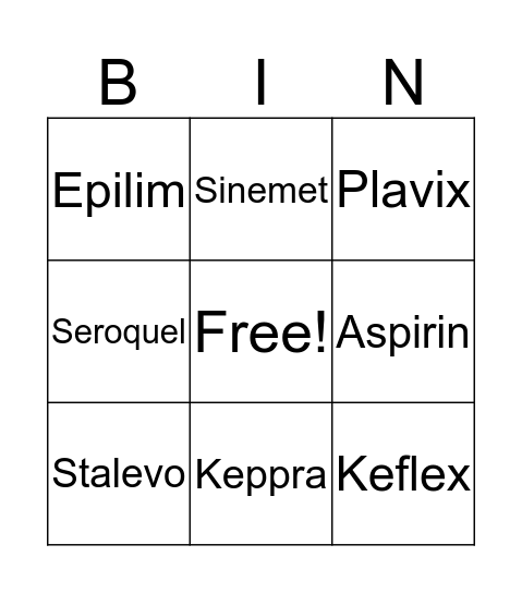 Pill Bingo Card