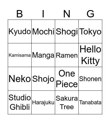 Japanese Culture Club  Bingo Card