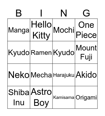 Japanese Culture Club  Bingo Card