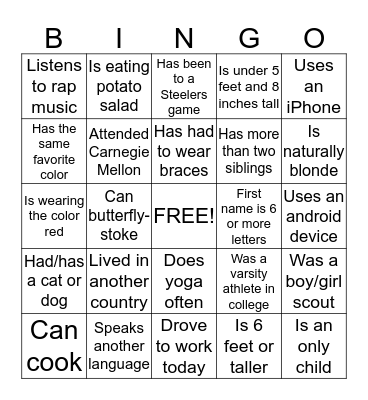 Know Your Colleague Bingo Card