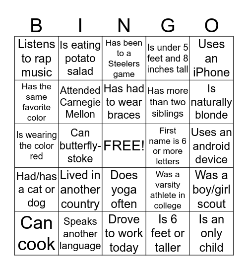 Know Your Colleague Bingo Card