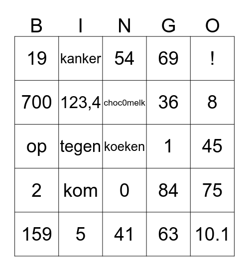 Kom op tegen kanker Bingo Card