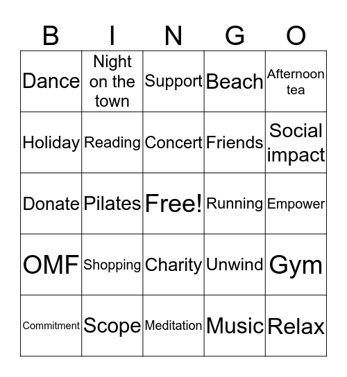 Treat yo-self Bingo Card