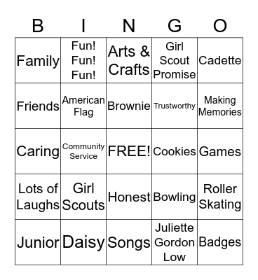 Brownie Bingo Card